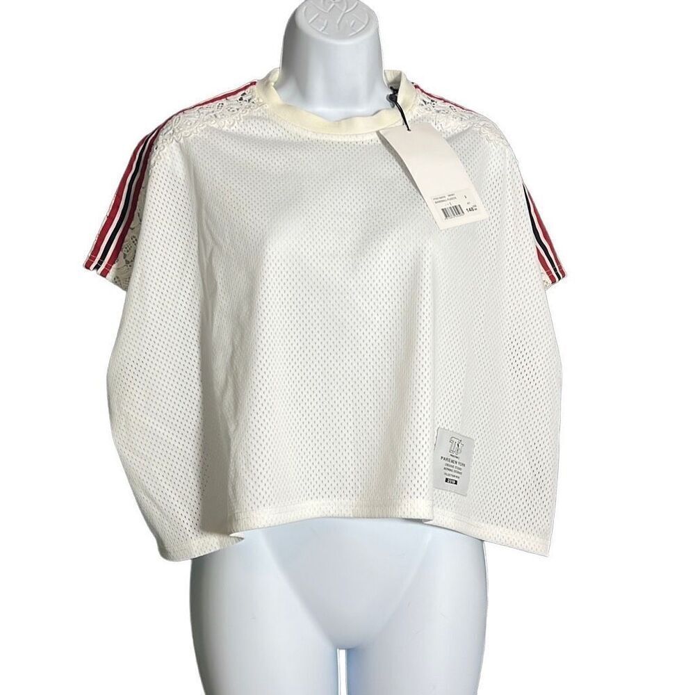 Kooples X Sport Women's Perforated Lace Embroidred Jersey White Top Size 3 NWT